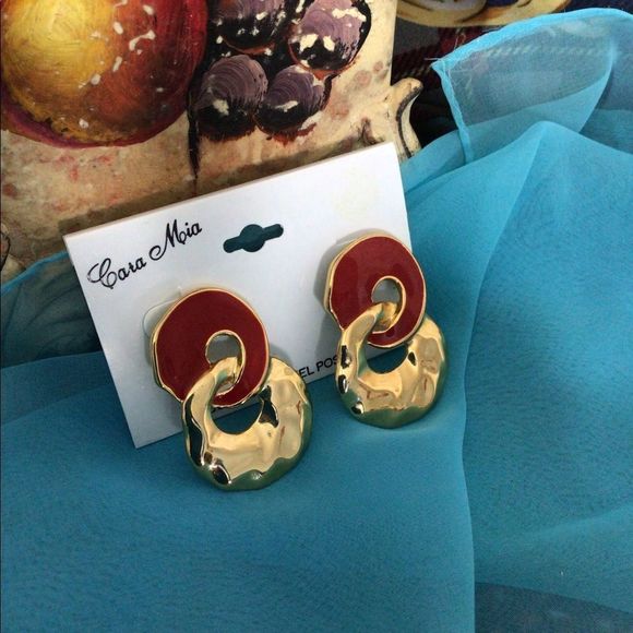 NOS NEW OLD STOCK Vintage Cara Mia Earrings Red Gold Pierced Fashion Earrings - Picture 3 of 10